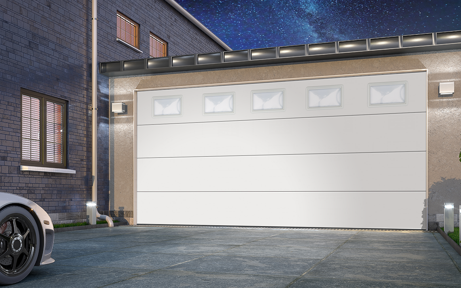 Porte de garage sectionnelle Lisse 4000 x 2000 avec portillon et hublots (5)
